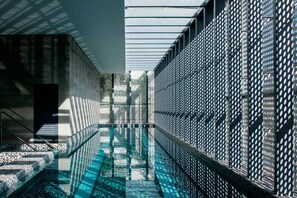 Indoor pool, outdoor pool, sun loungers