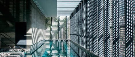 Indoor pool, outdoor pool, sun loungers