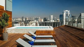 Indoor pool, outdoor pool, pool loungers