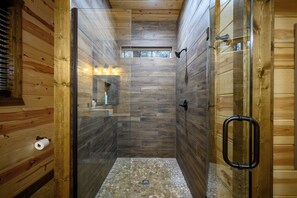 Combined shower/tub, hair dryer, towels, soap