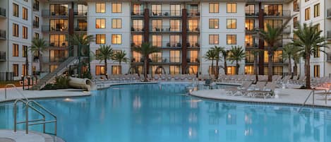 Outdoor pool, pool umbrellas