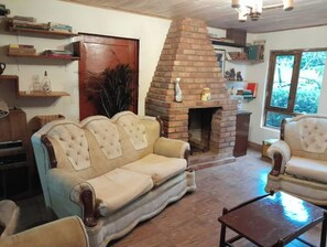 Smart TV, fireplace, DVD player, books