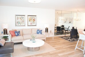Living area - Stylish condo w/ boat lift and a short walk to the beach! (Marco Island)