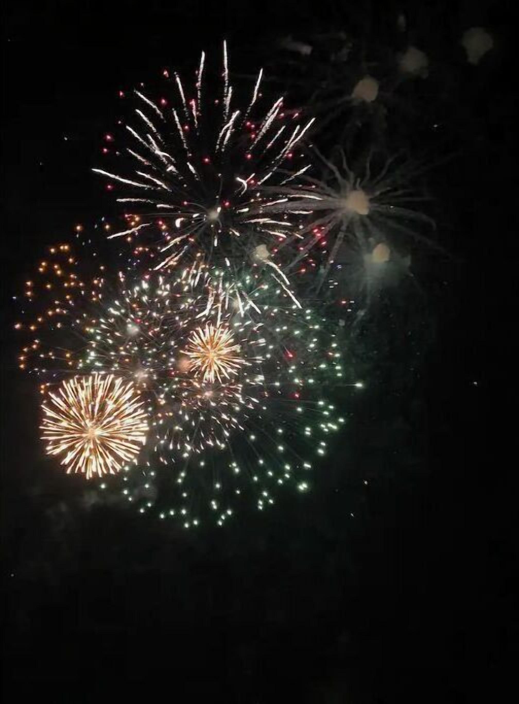 Un ciel nocturne illuminé par des feux d’artifice.