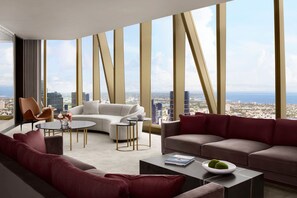 1 Bedroom King Suite with Bay Views | Living room | 55-inch LCD TV with satellite channels, TV, Netflix - The Ritz-Carlton, Melbourne (Melbourne)