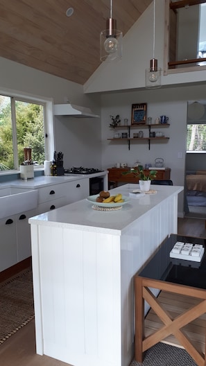 Fridge, microwave, oven, coffee/tea maker