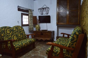 Una televisión, una chimenea, libros