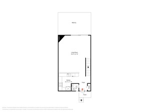 Un plan d’étage comprenant un salon, une cuisine, un balcon, un hall d’entrée et un placard.