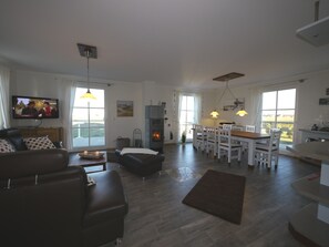 TV, fireplace, DVD player, books