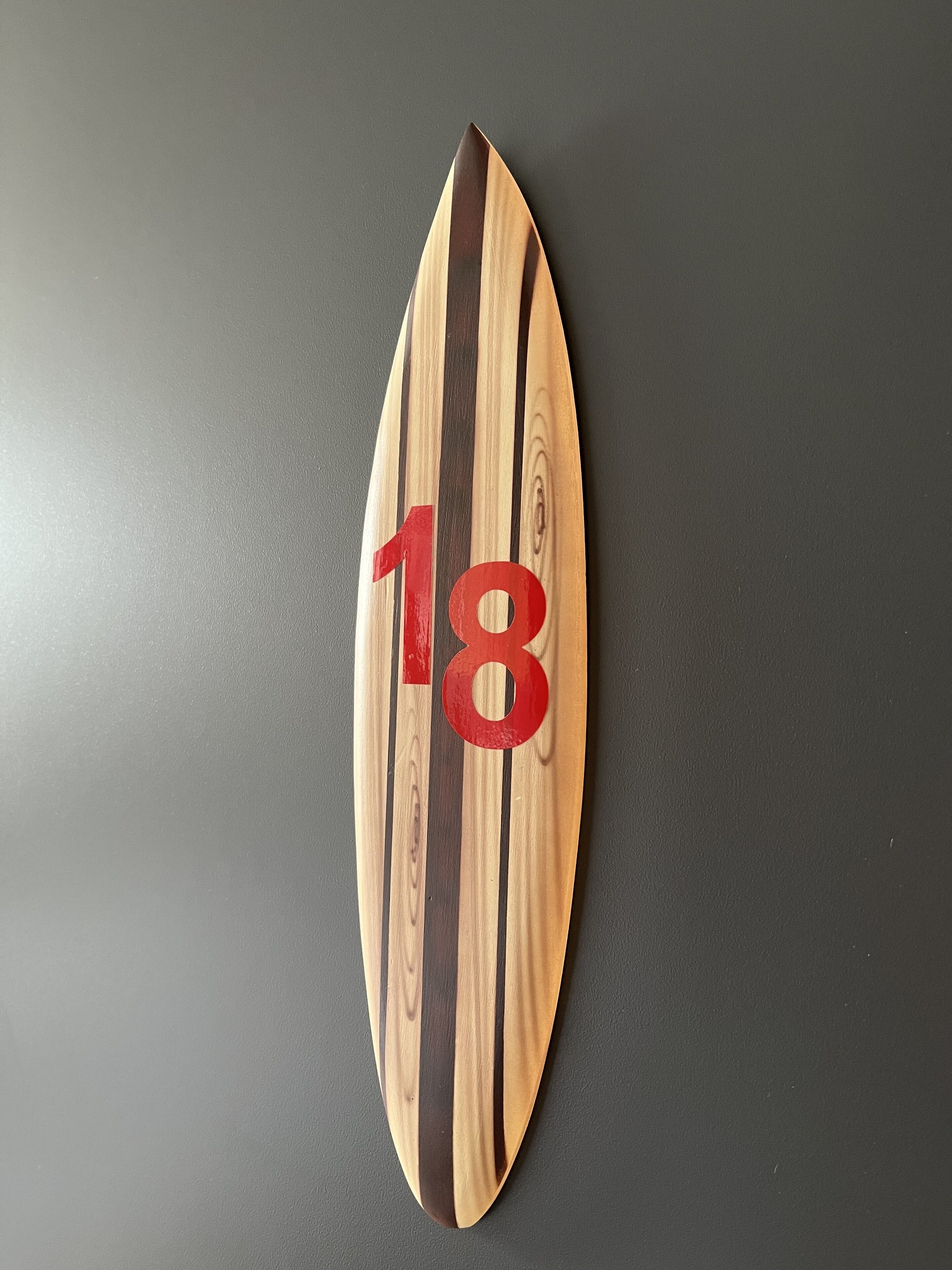 A wooden number board with the number 18.