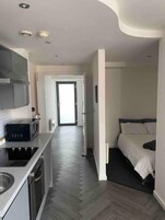 Apartment | Private kitchen | Fridge, microwave, oven, stovetop
