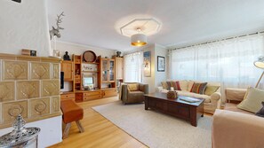 TV, DVD player, books, music library