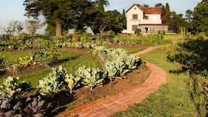 Una casa con un camino de jardín que la conduce.