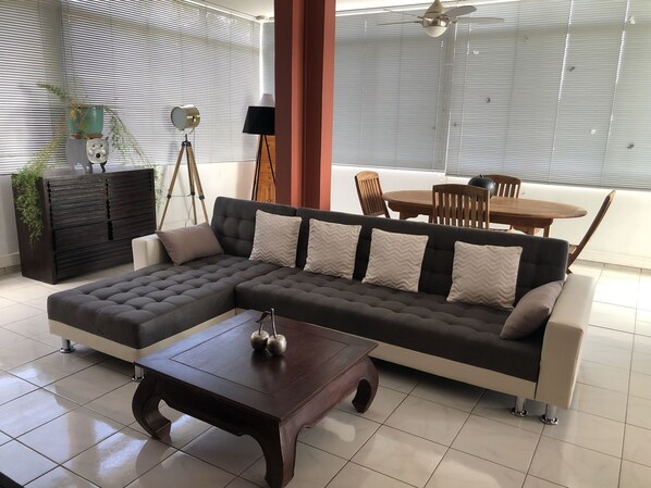Living area - COZY COCOON WITH POOL, spacious three-bedroom air-conditioned apartment (Saint-Claude)