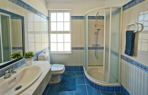 Hair dryer, towels, toilet paper