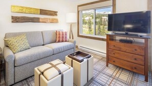 Smart TV, fireplace, DVD player