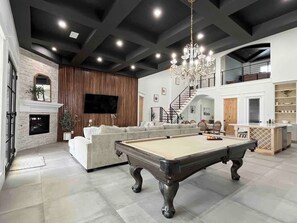 Smart TV, fireplace, video game console, offices