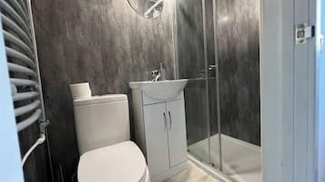 Combined shower/bathtub, hair dryer