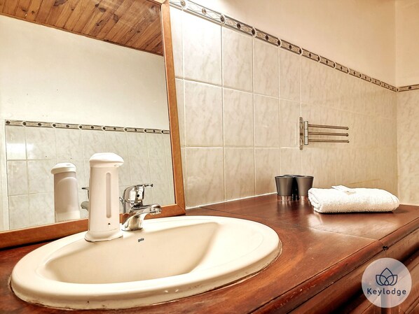 Bathtub, hair dryer, towels