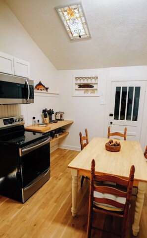 Fridge, microwave, oven, stovetop -  Nature Lover’s Dream  Asheville Cabin w/ Creek, Hot Tub & Fire Pit (Weaverville)