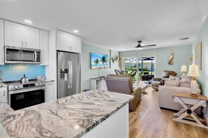 Fridge, dishwasher, coffee/tea maker, toaster