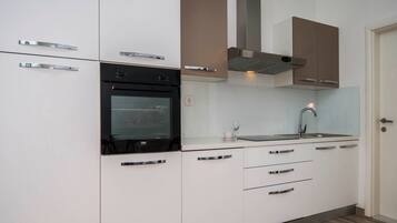 Fridge, oven, dishwasher, cookware/dishes/utensils