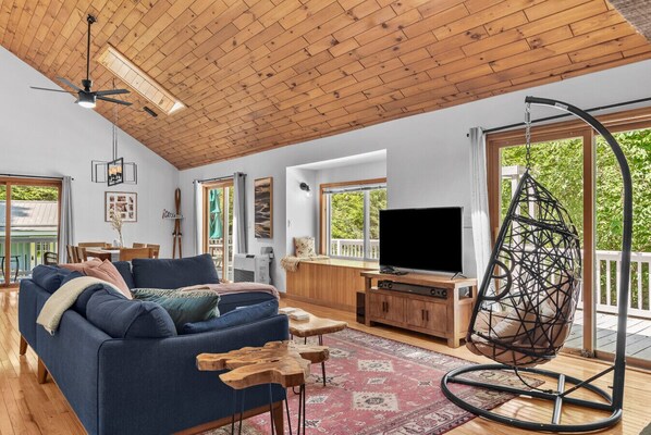 TV, fireplace, smart speakers, streaming services
