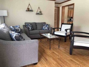 TV, fireplace, books