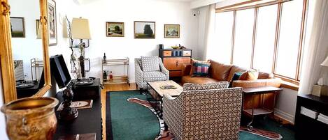 Una Smart TV, una chimenea, videojuegos, libros