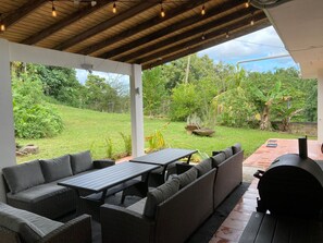 Outdoor dining - 4 bdr fully air-conditioned house, private pool near Boqueron, sleeps 10, Wi-Fi (Cabo Rojo)