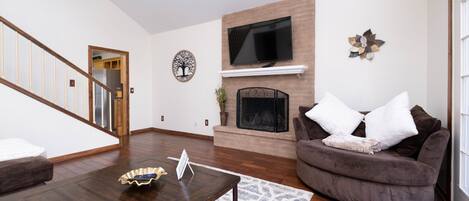 Smart TV, fireplace, video games, table football