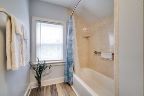 Hair dryer, towels, soap