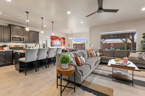 Smart TV, fireplace, video games, table football