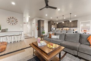 Smart TV, fireplace, video games, foosball