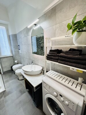 Dusche, Haartrockner, Bidet, Handtücher