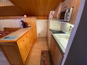 Fridge, microwave, dishwasher, toaster - Family apartment, close to town, with WIFI and parking (Châtel)