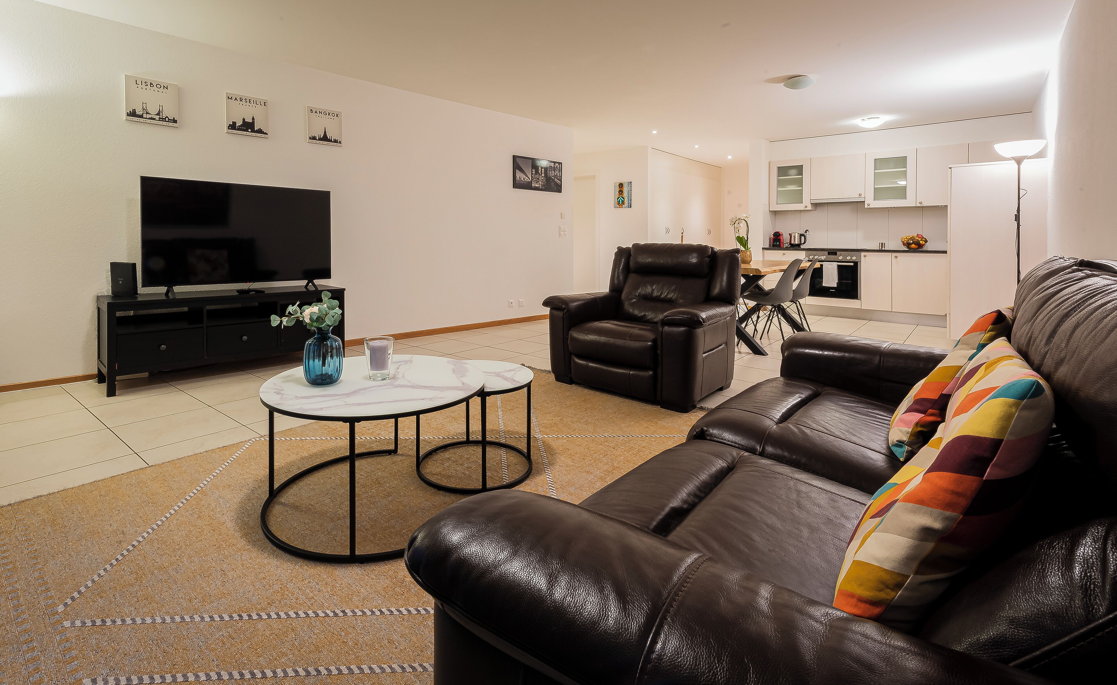 Modern Apartment, 1 Bedroom, Balcony, Mountain View | Living area | 45-inch LCD TV with cable channels, TV, heated floors