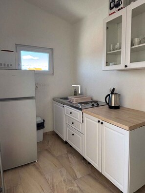 Fridge, microwave, stovetop, toaster