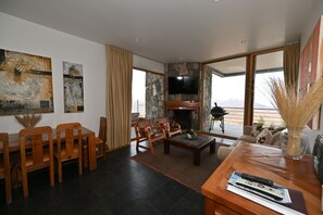 Téléviseur, foyer, lecteur de DVD, livres