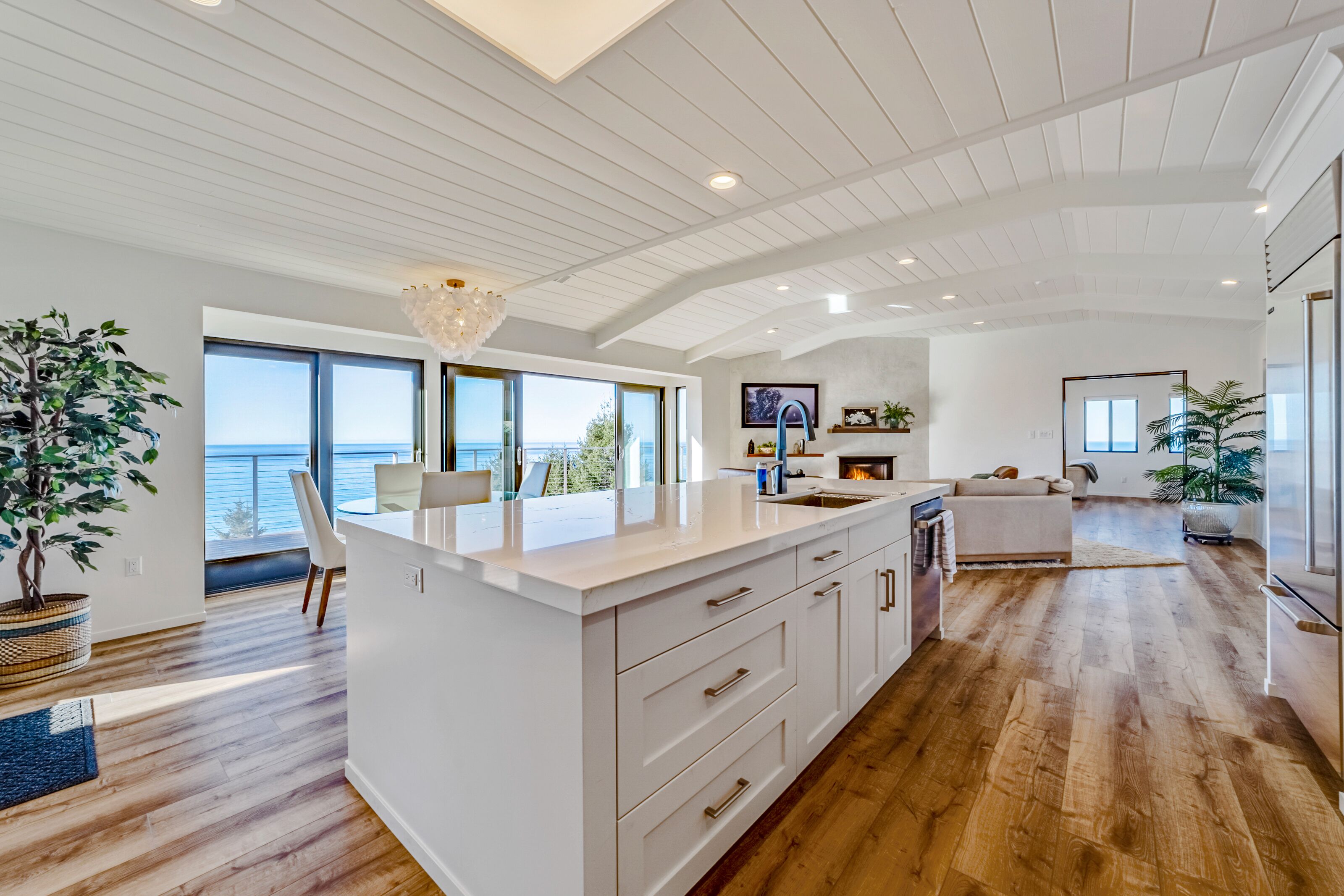 Kitchen large Quartz island with ocean views