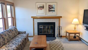 TV, fireplace, printers