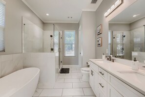 Bathtub, hair dryer, towels