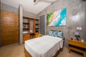 3 bedrooms, blackout drapes, iron/ironing board, travel crib