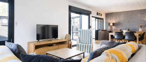 Télévision, cheminée, lecteur de DVD