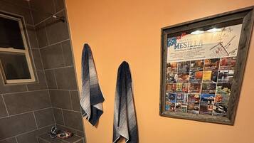 Hair dryer, towels, toilet paper