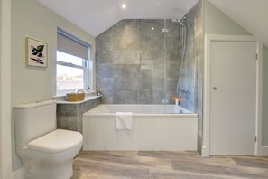 Hair dryer, towels, soap