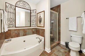 Combined shower/tub, hair dryer, towels