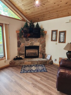 TV connectée, cheminée, jeux vidéo, lecteur de DVD