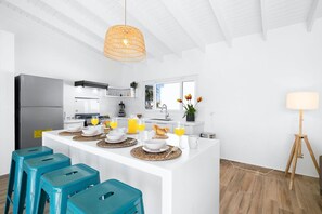 Fridge, oven, stovetop, coffee/tea maker