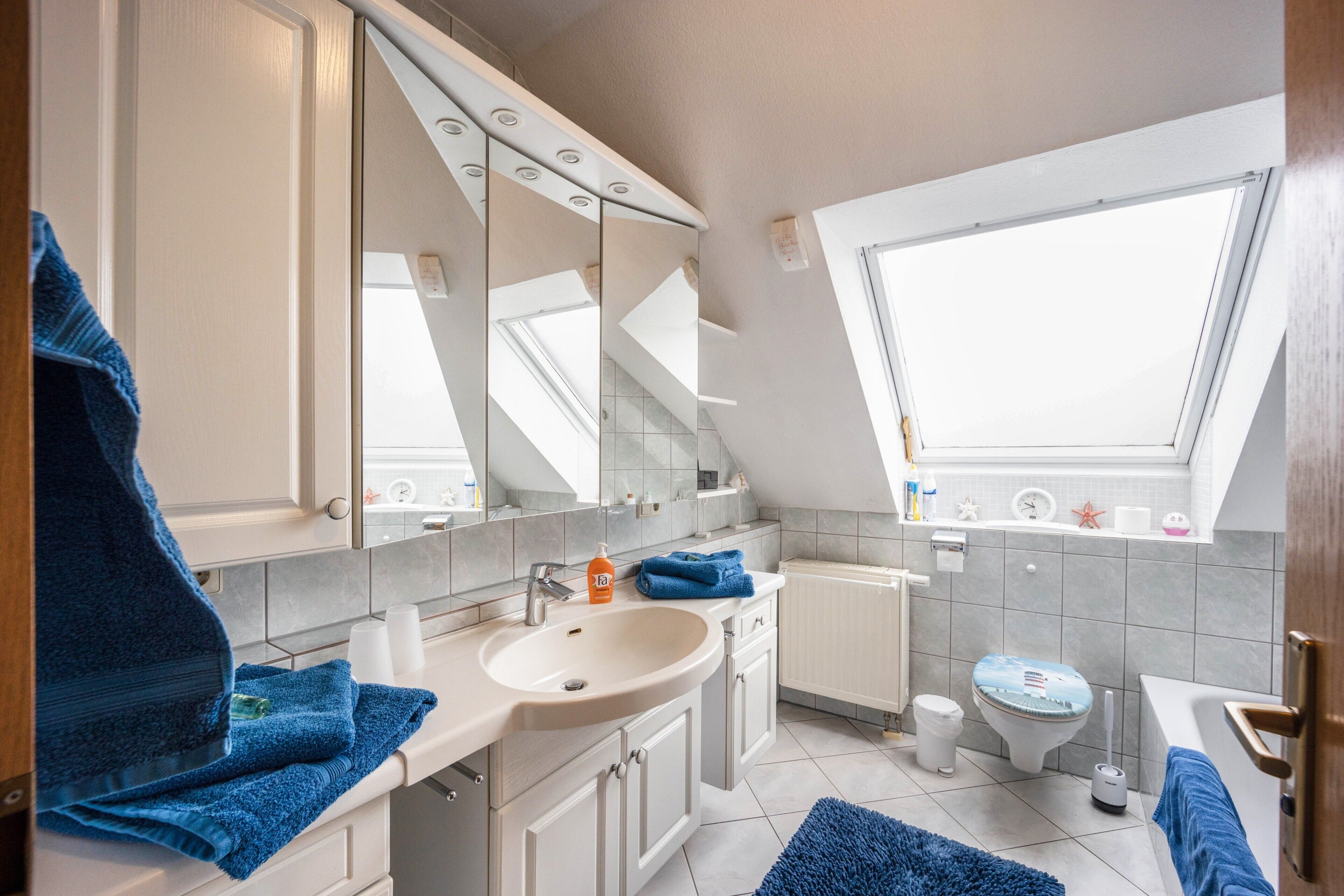 Badewanne, Haartrockner, Handtücher